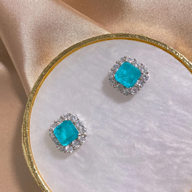 OEVAS 100% 925 Sterling Silver Paraiba Tourmaline Gemstone Earrings Party Ear Studs Fine Jewelry Wholesale Drop Shipping