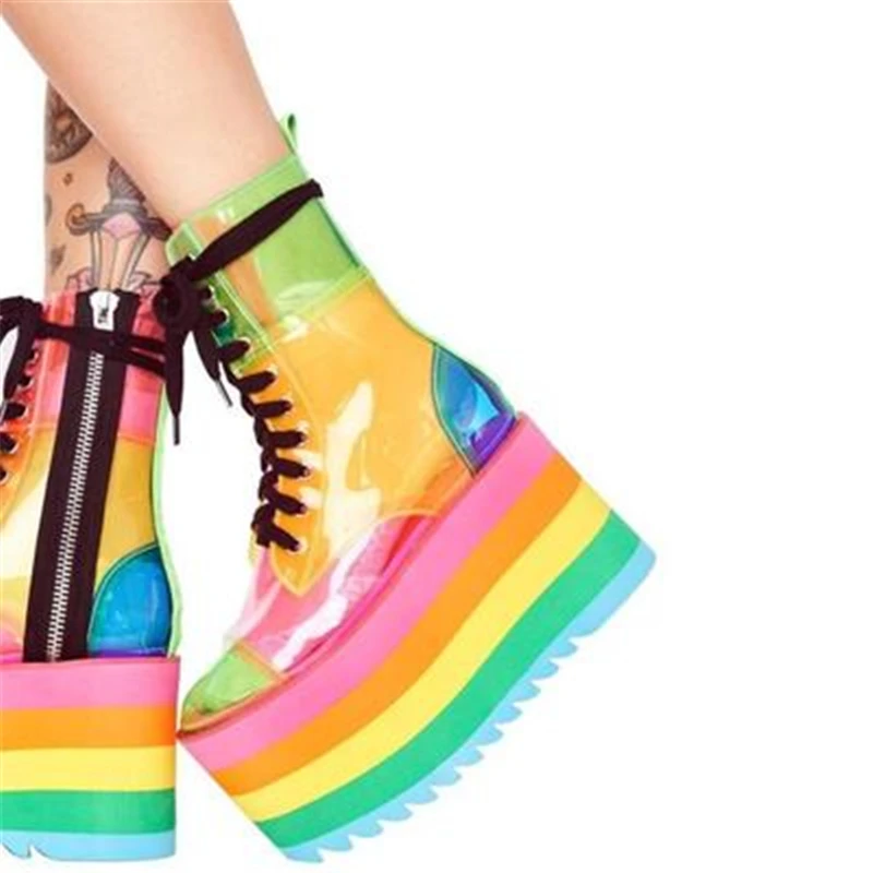 Siddons Rainbow Color PVC Leather Women Ankle Boots Cross-tied Platform High Heels Cross-tied Designer Ladies Shoes Botas Mujer
Siddons Rainbow Color PVC Leather Women Ankle Boots Cross-tied Platform High Heels Cross-tied Designer Ladies Shoes Botas Mujer