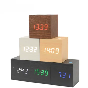 Cube Wooden LED Alarm Clock Despertador Temperature Sounds Control LED display Electronic Desktop Digital TBable Clocks
Cube Wooden LED Alarm Clock Despertador Temperature Sounds Control LED display Electronic Desktop Digital TBable Clocks