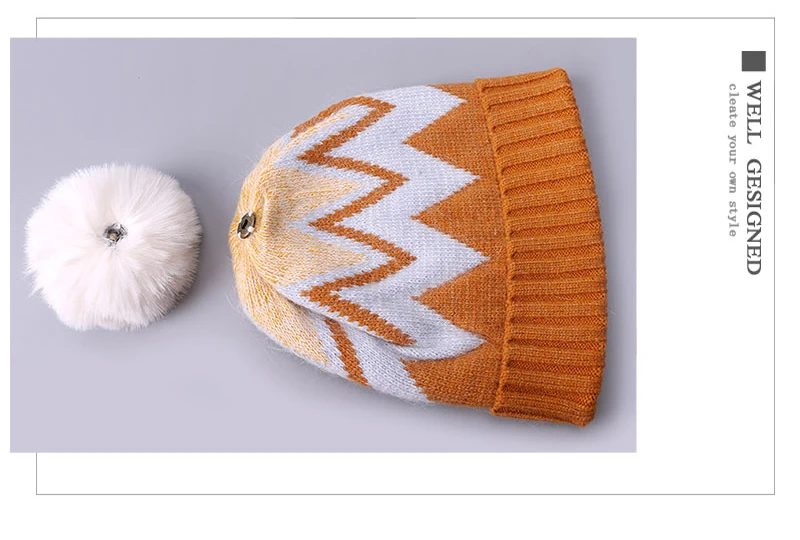 Waliicorners Wool Beanie Hat With Faux Fur Pompon Fashion Casual Colorful Striped Soft Cap Outdoor Thick Warm Beanies in Style 11 H2bd8901b93374bcba5f17f64fcfee5eea