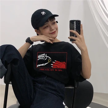 European funny devil hand punk alphabet print round neck short sleeve T-shirt casual Harajuku summer new women's clothing 
European funny devil hand punk alphabet print round neck short sleeve T-shirt casual Harajuku summer new women's clothing