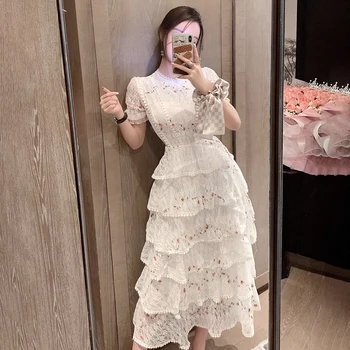 Summer Lace Dress Women Puff Sleeve O-Neck Ruffles Embroidery Patchwork Long Dress High Waist Runway Vintage Party Dress A690 
Summer Lace Dress Women Puff Sleeve O-Neck Ruffles Embroidery Patchwork Long Dress High Waist Runway Vintage Party Dress A690