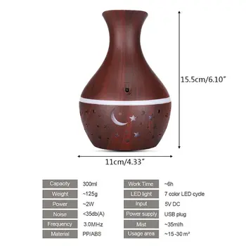 

300ml Wood Grain Air Humidifier Vase Style Ultrasonic USB Aroma Mist Diffuser M2EE