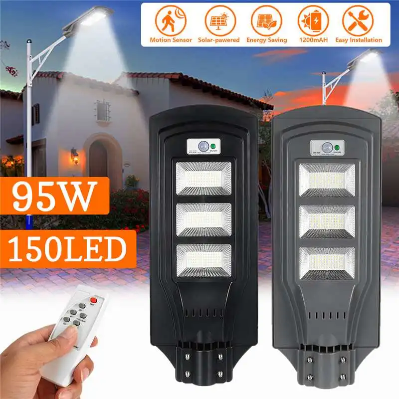 95W Solar Powered LED Street Light Outdoor Lighting LED Lamp for Garden Courtyard Street Walkway Pathway Lighting Black Grey
95W Solar Powered LED Street Light Outdoor Lighting LED Lamp for Garden Courtyard Street Walkway Pathway Lighting Black Grey