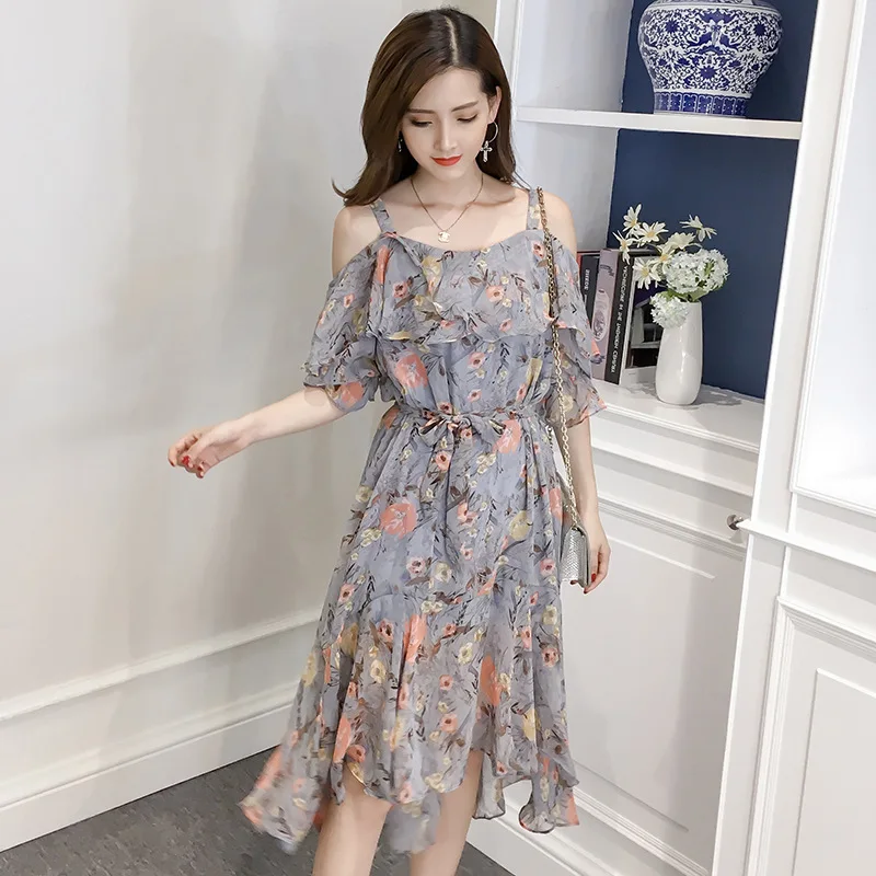 2019 Summer New Style Korean-style Camisole Horizontal Neck off-Shoulder Flounced Bell Sleeve Short-sleeve Dress Women's
2019 Summer New Style Korean-style Camisole Horizontal Neck off-Shoulder Flounced Bell Sleeve Short-sleeve Dress Women's