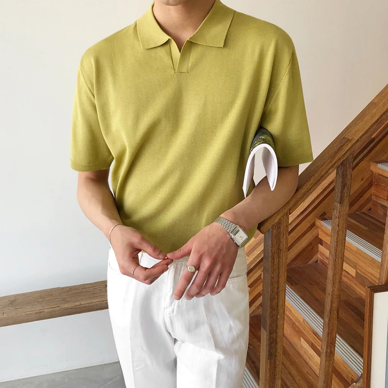 Ice silk knit T-shirt summer thin section breathable short-sleeved POLO shirt Korean loose top male light mature style
Ice silk knit T-shirt summer thin section breathable short-sleeved POLO shirt Korean loose top male light mature style