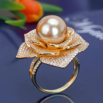 BrideTalk Pearl Ring Jewelry Big Flower Shape Cubic Zirconia Gold Color Finger Ring For Women Evening Party wedding Rings
BrideTalk Pearl Ring Jewelry Big Flower Shape Cubic Zirconia Gold Color Finger Ring For Women Evening Party wedding Rings