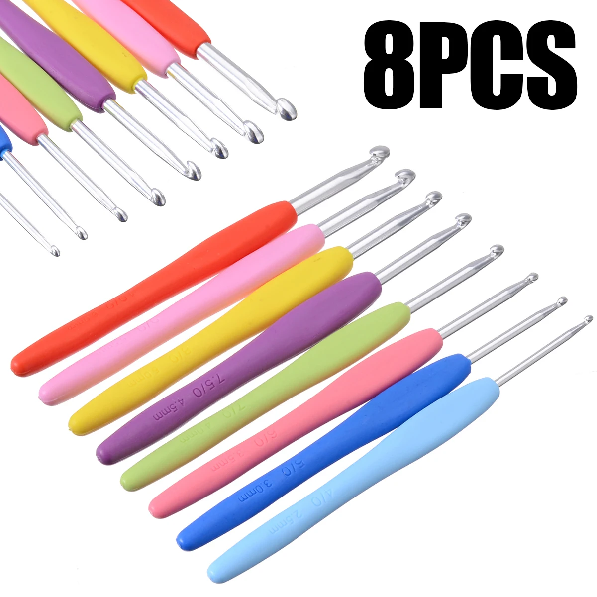 8 PCS Sweater Sewing Needles Aluminum Crochet Hook Knitting Needles with Colorful Soft Handle Kit 2.5/3/3.5/4/4.5/5/5.5/6 mm