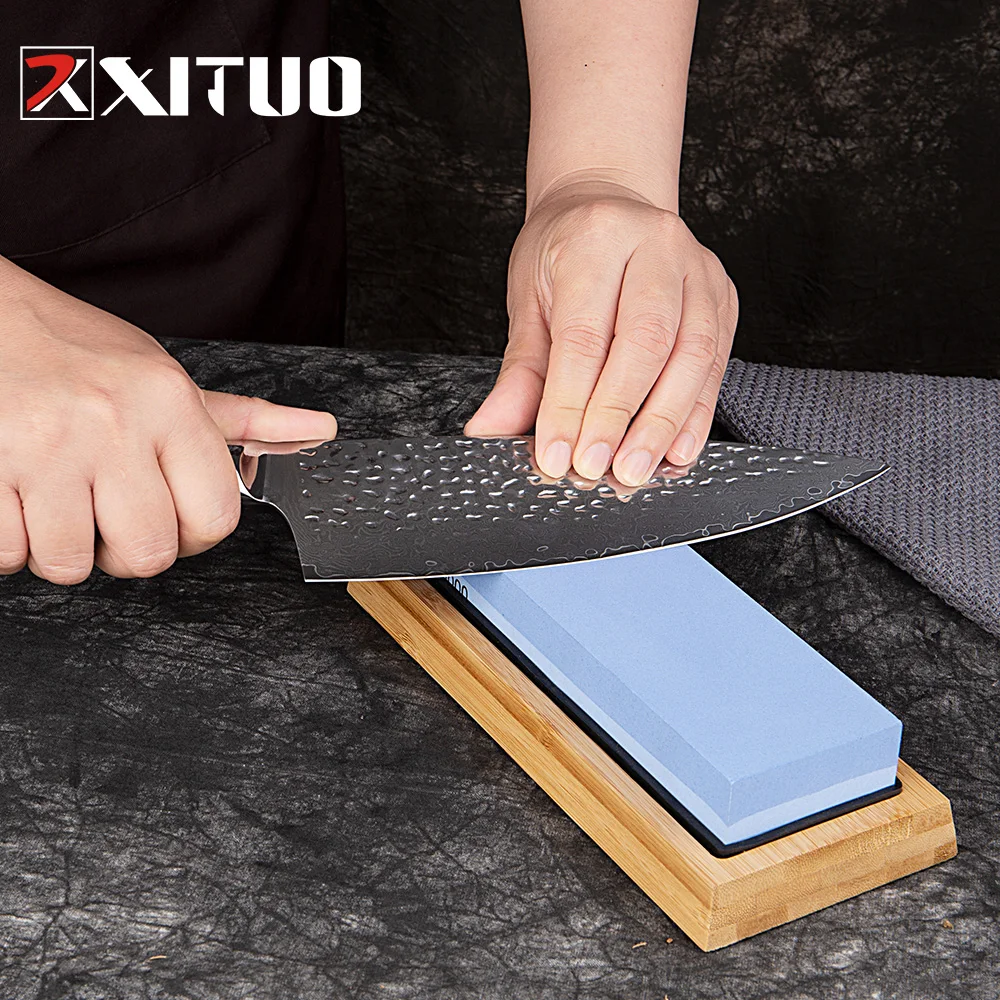 

XITUO Sharp Premium Whetstone Grit 3000/8000 Knife Sharpening Kitchen Chef Knife Sharpener With Bamboo& Non-slip Rubber Base