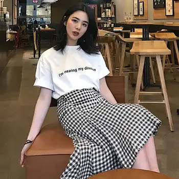 2 Pcs/Set Summer Women Letter Print T-shirt + Plaid Midi Skirt Sets 2 Pieces Sets Causel Suit Tshirt Set
2 Pcs/Set Summer Women Letter Print T-shirt + Plaid Midi Skirt Sets 2 Pieces Sets Causel Suit Tshirt Set