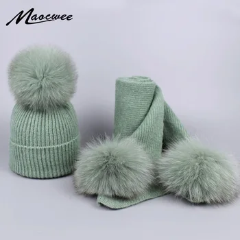 Real Fox Fur Pompon Beanie Hat Set For Children And Adult Winter Women Wool Knitted Solid Color Skullies Beanies Hats Scarves 
Real Fox Fur Pompon Beanie Hat Set For Children And Adult Winter Women Wool Knitted Solid Color Skullies Beanies Hats Scarves