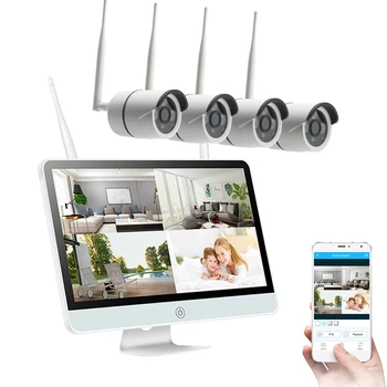 All in one 10.1" Monitor Wireless Security Camera System 4pcs 1080P HD Camera,Free APP remote view detection alert 1TB HDD