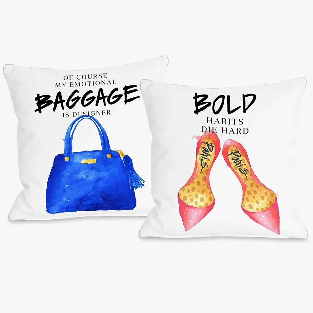 Hand Painting Shoes Handbag Cushion Covers Modern Home Bedroom Decorative White Polyester Pillow Case | Дом и сад