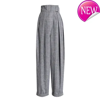 New Women's Autumn Retro Accented Hipster Check High Waist Was Thin Cuffed Casual Harem Trousers Pants 
New Women's Autumn Retro Accented Hipster Check High Waist Was Thin Cuffed Casual Harem Trousers Pants