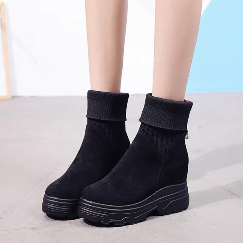 Women Wedges Ankle Boots Suede Platform Stretch Knitted Pleeces Slip On Female Casual Shoes Comfort Fashion Footwear Autumn New
Women Wedges Ankle Boots Suede Platform Stretch Knitted Pleeces Slip On Female Casual Shoes Comfort Fashion Footwear Autumn New