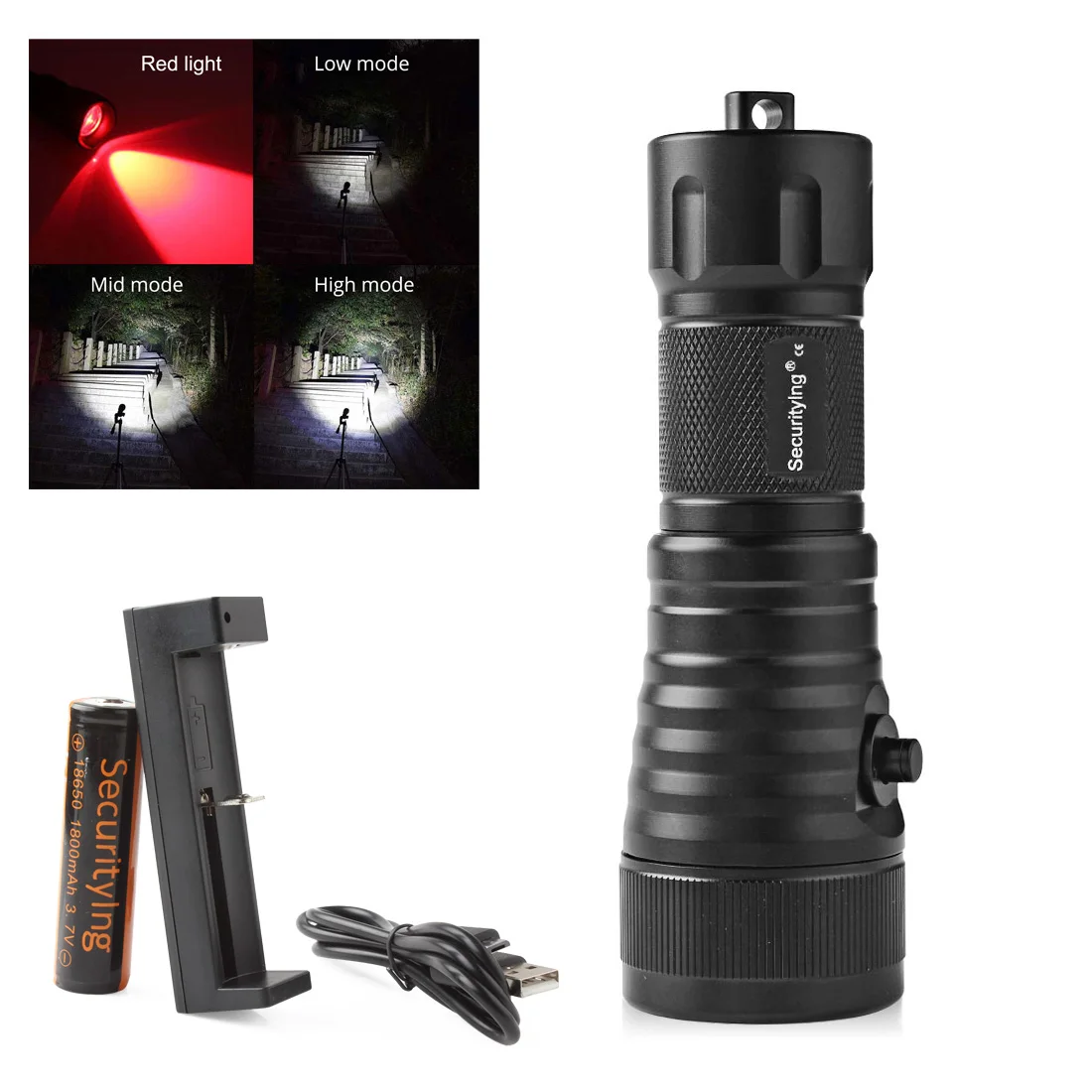 SecurityIng 120 Degrees Angle Scuba 2x XM-L2 / U4 White + 2x XP-E R5 Red LEDs 1500LM Diving Photography Video Flashlight
SecurityIng 120 Degrees Angle Scuba 2x XM-L2 / U4 White + 2x XP-E R5 Red LEDs 1500LM Diving Photography Video Flashlight