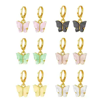 

Fast Ship Wholesale 12pairs/lot Mix 7Colors Women's Earrings Acrylic Butterfly Stud Earrings Sweet Stud Earrings Girls Jewelry