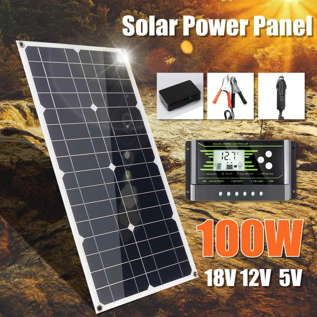 100W 18V Solar Panel Dual USB 12V/5V DC with 10/20/30A Solar Controller Flexible Solar Charger For Car RV Boat Battery Charger
100W 18V Solar Panel Dual USB 12V/5V DC with 10/20/30A Solar Controller Flexible Solar Charger For Car RV Boat Battery Charger