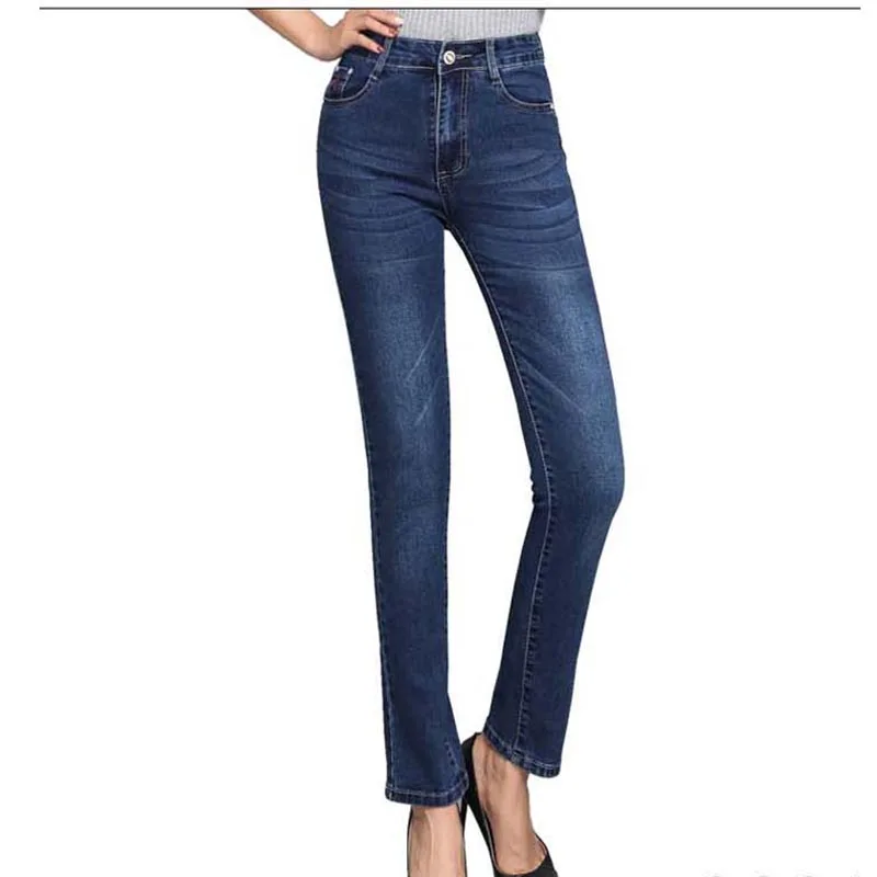 Джинсы женские джинсовые синие брюки прямые классические темно Большие размеры
