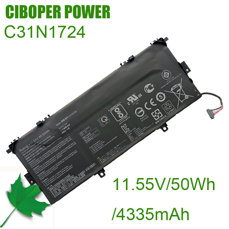 CP Original Battery C31N1724 11.55V/50Wh/4335mAh For ZenBook 13 UX331FA UX331FAL UX331U UX331UAL UX331UN U3100FAL 0B200-02760400
CP Original Battery C31N1724 11.55V/50Wh/4335mAh For ZenBook 13 UX331FA UX331FAL UX331U UX331UAL UX331UN U3100FAL 0B200-02760400