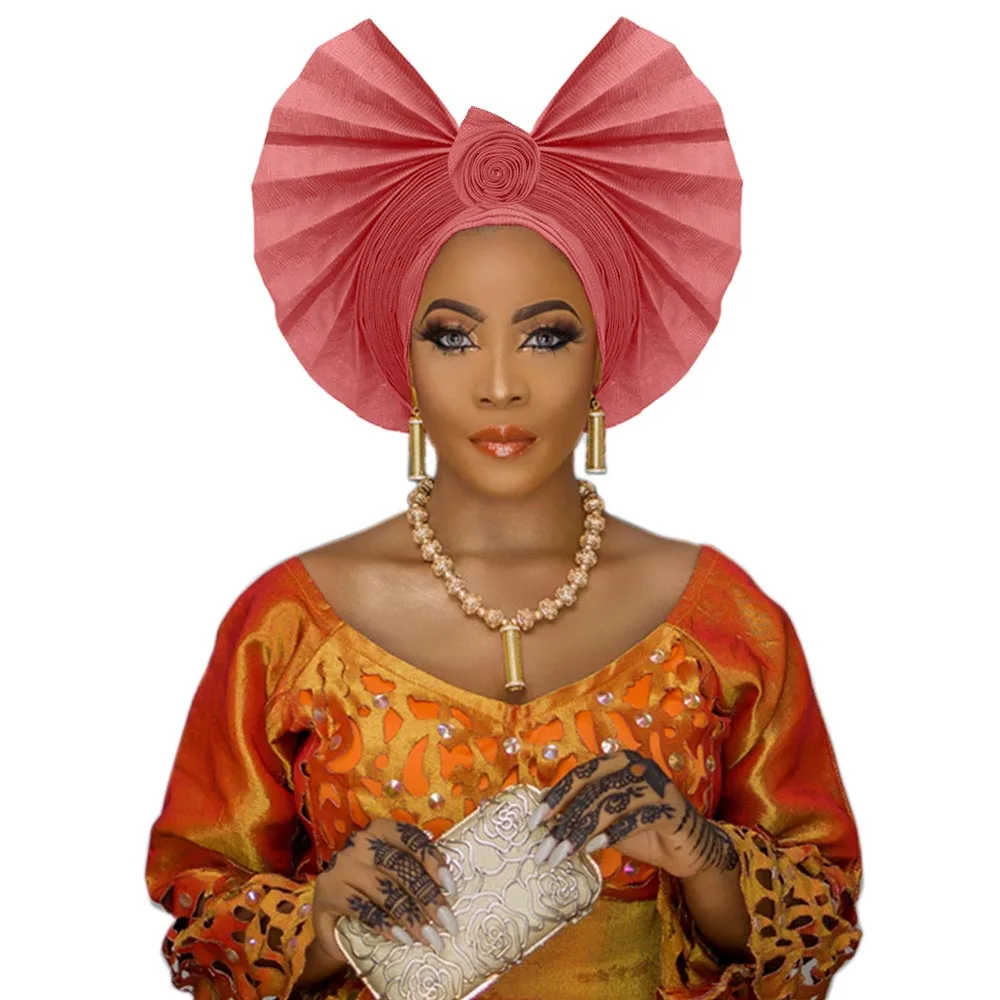 Beautiful African gele headwrap for wedding Ankara aso oke headtie handmade turban (1)