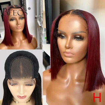 

Beeos 4 × 4 Perruque Lace Closure courte Bob couleur Bourgogne perruques brésiliennes perruques de cheveux humains pré plumées