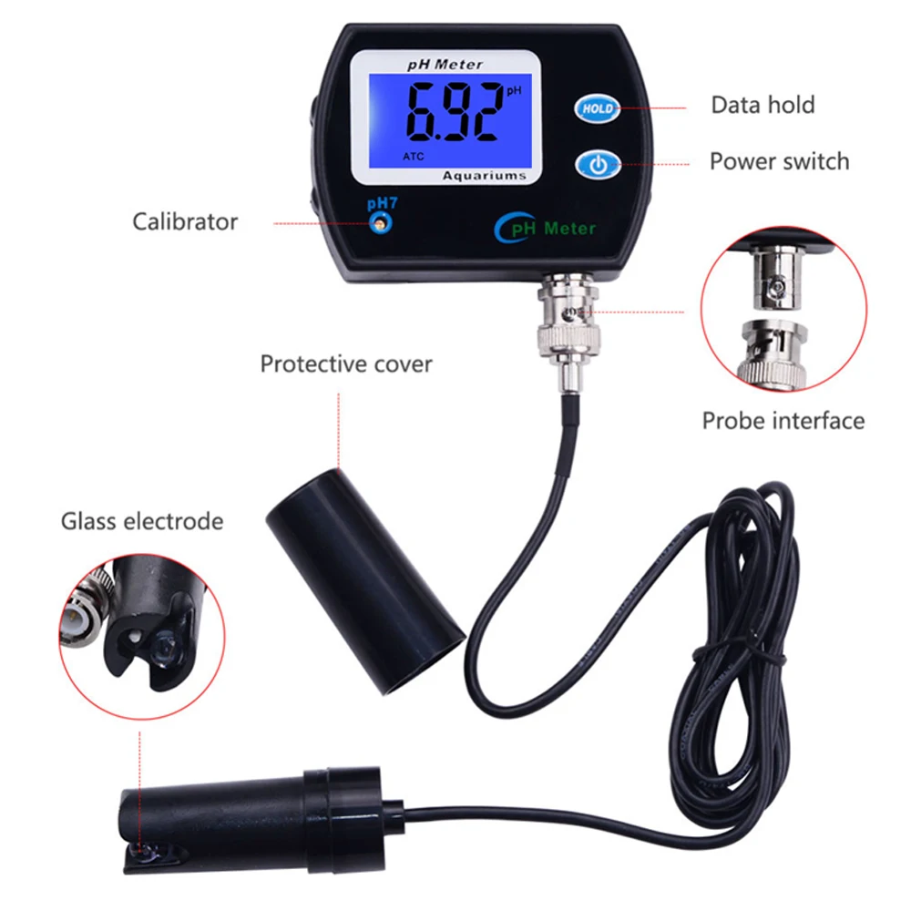 Digital PH Meter Tester Durable Acidimeter Tool Temp Water Quality Monitor Waterproof With Temperature Compensation ATC Function |