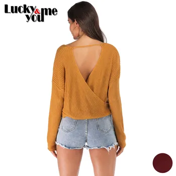 New Arrive 2020 Womens Autumn Yellow Loose Sweater V-Neck Pullovers Sweater Tops Girls Sexy Backless Wine Red Crochet Sweater
New Arrive 2020 Womens Autumn Yellow Loose Sweater V-Neck Pullovers Sweater Tops Girls Sexy Backless Wine Red Crochet Sweater