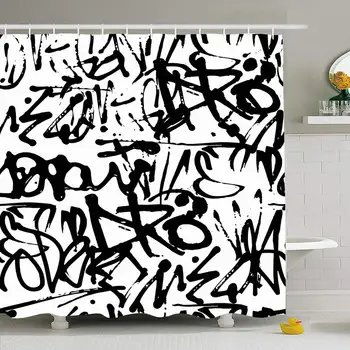Shower Curtain Set with Hooks 72x78 Sport White Graffiti Shirt Pattern Write with Hand Text Abstract Tags Graphic Drip Textures 
Shower Curtain Set with Hooks 72x78 Sport White Graffiti Shirt Pattern Write with Hand Text Abstract Tags Graphic Drip Textures