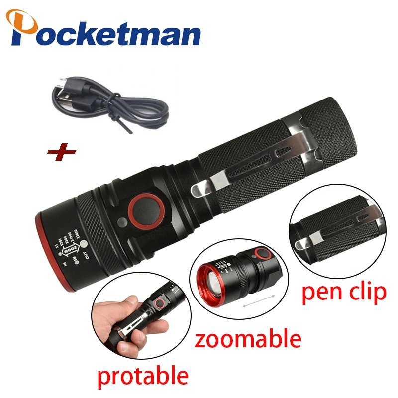 Mini protable LED Flashlight Adjustable 3 Modes XML-T6 Lanterna 5000LM 18650 Powered Tactical Flashligh Rechargeable with USB
Mini protable LED Flashlight Adjustable 3 Modes XML-T6 Lanterna 5000LM 18650 Powered Tactical Flashligh Rechargeable with USB