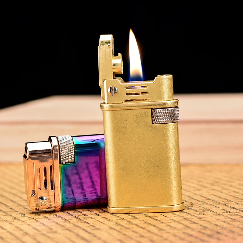 

Retro Trench Copper Flint Lighter Brass Metal Men Gadgets Kerosene Oil Gasoline Lighter Gas Grinding Wheel Cigarette Cigar