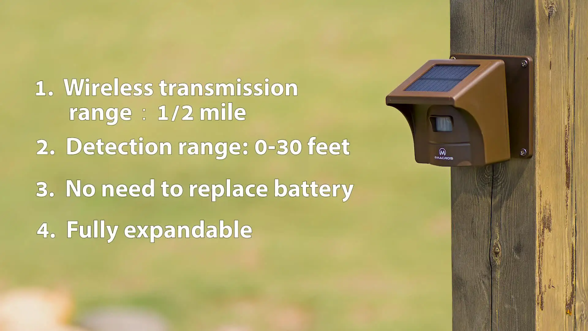 eMACROS Long Range Solar Driveway Alarm Outdoor Weather Resistant Motion Sensor & Detector
eMACROS Long Range Solar Driveway Alarm Outdoor Weather Resistant Motion Sensor & Detector
