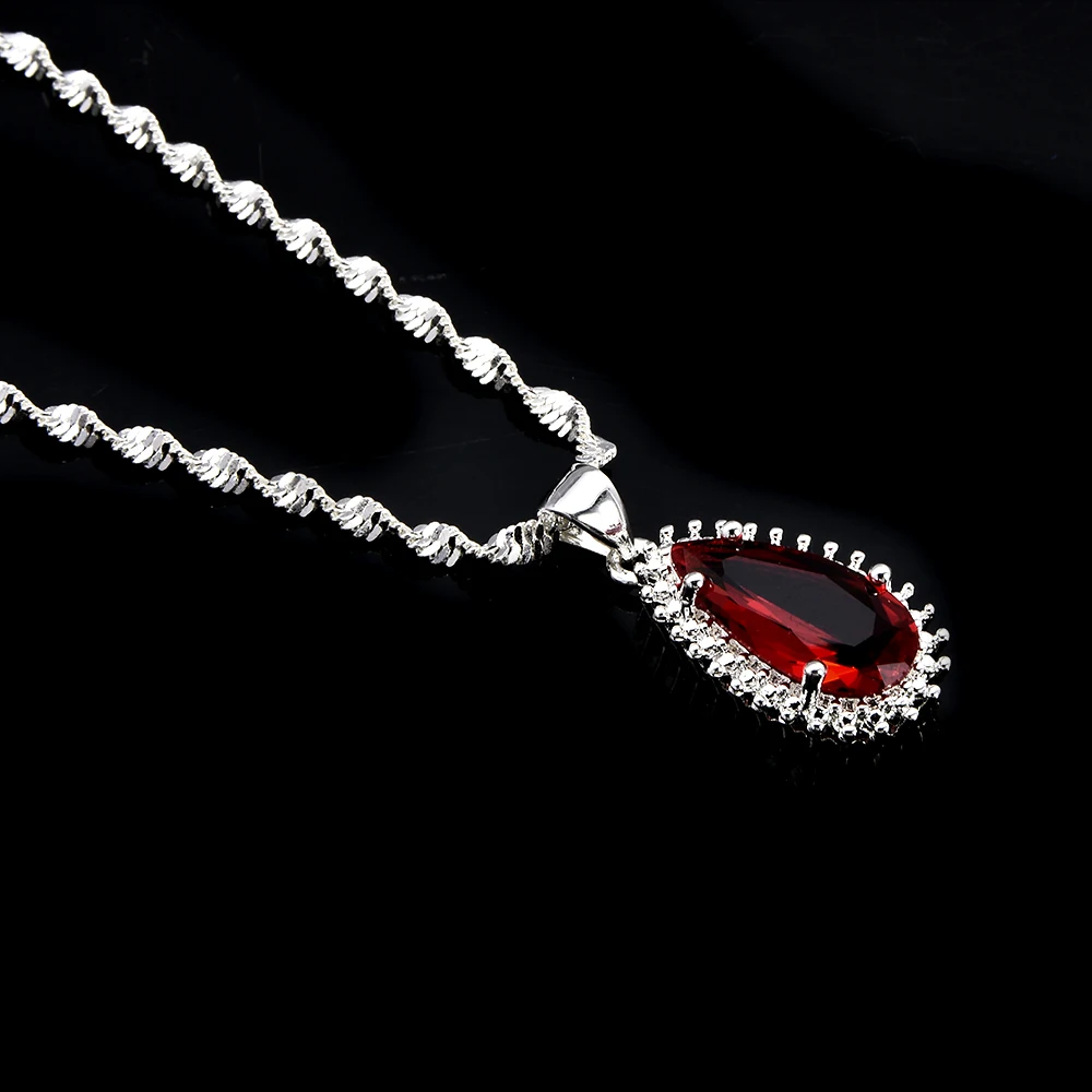 New Silver plated Red Faceted Stone Pendant Necklace drop shape pendant with chain for women long necklace Fashion Jewelry
New Silver plated Red Faceted Stone Pendant Necklace drop shape pendant with chain for women long necklace Fashion Jewelry