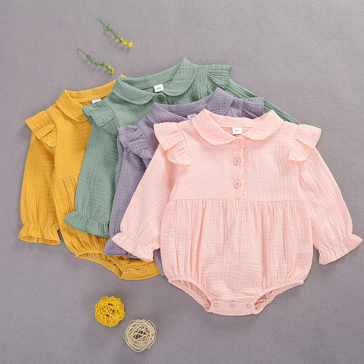 Baby Girls Solid Romper Long Sleeve Doll Collar And e Crotch Button Cute Princess-Style One-Piece Cloth Baby 0-2 Years
Baby Girls Solid Romper Long Sleeve Doll Collar And e Crotch Button Cute Princess-Style One-Piece Cloth Baby 0-2 Years