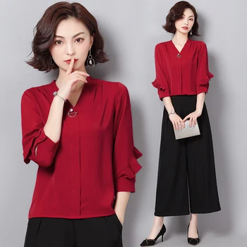 Chiffon Loose blouse women New Spring Summer Three Quarter Sleeve blusas womens tops and blouses Green Blue Wine Red 9895 
Chiffon Loose blouse women New Spring Summer Three Quarter Sleeve blusas womens tops and blouses Green Blue Wine Red 9895