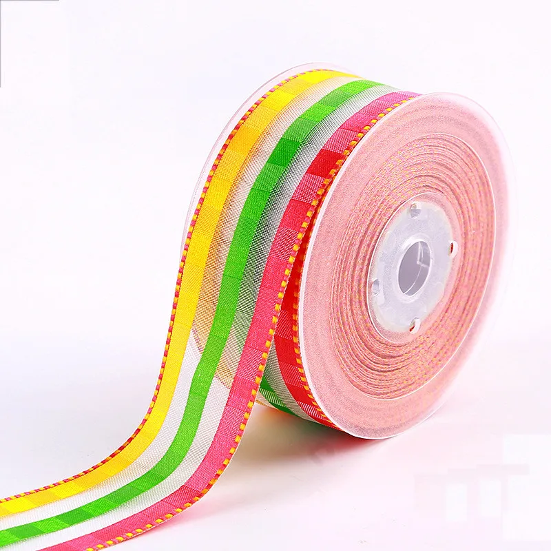 38MM 25yards Wired Stitches Edges Colorful Stripes Check Ribbon for Festival Christmas Decoration New Year Gift Wrapping N1103
38MM 25yards Wired Stitches Edges Colorful Stripes Check Ribbon for Festival Christmas Decoration New Year Gift Wrapping N1103