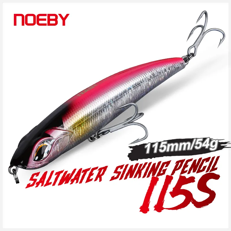 

NOEBY 115S Surface Pencil Fishing Lure 115mm 51g Sinking Big Game Artificial Hard Bait 3X Hook for GT Tuna Sea Fishing Lures