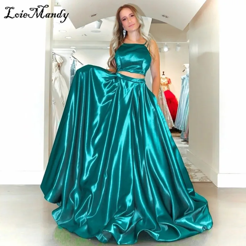 Two Pieces Prom Dresses Long Elegant Spaghetti Strap Evening Party Gowns For Women Elastin Satin Vestido de fiesta de boda 
Two Pieces Prom Dresses Long Elegant Spaghetti Strap Evening Party Gowns For Women Elastin Satin Vestido de fiesta de boda