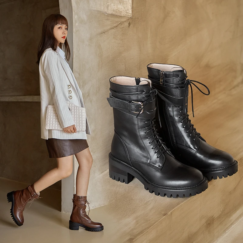 Fashion Martine Boot Woman 2020 Spring/Autumn new lace-up middle boot belt buckle versatile leather chunky ankle boot X498
Fashion Martine Boot Woman 2020 Spring/Autumn new lace-up middle boot belt buckle versatile leather chunky ankle boot X498