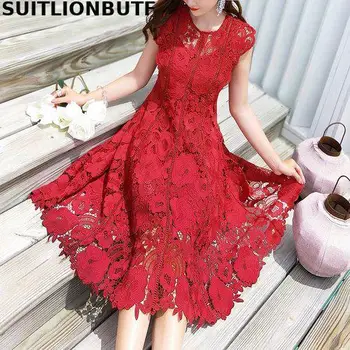 Perfect Quality Spring Summer Lace Hollow Women Dress Sukienki Red Vintage Party LongDress Empire Elegant Ladies Vadim Vestidos 
Perfect Quality Spring Summer Lace Hollow Women Dress Sukienki Red Vintage Party LongDress Empire Elegant Ladies Vadim Vestidos
