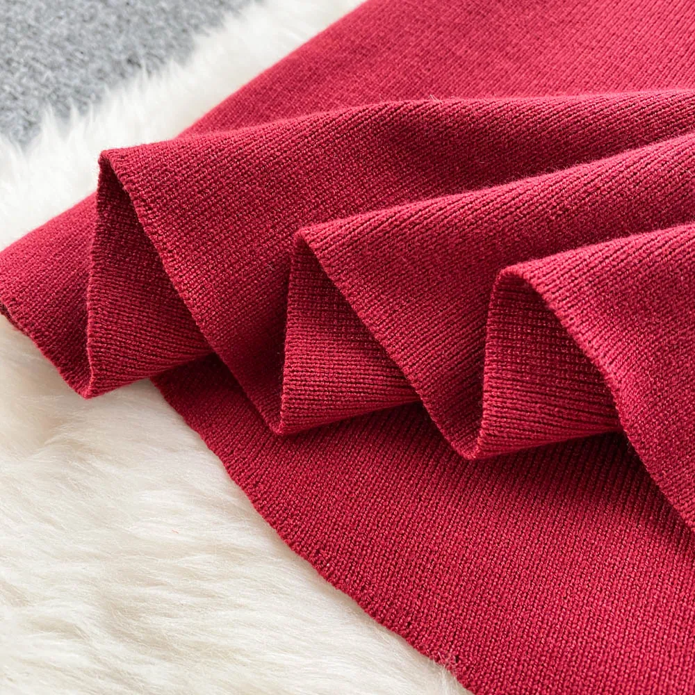 French Knit Long Sleeve Stand Collar Dresses