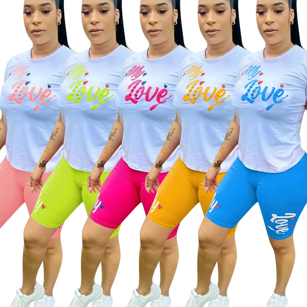 2020 Summer New Suit European and American Women's Printed Letter T-shirt Shorts Two-Piece Set 5 Colors
2020 Summer New Suit European and American Women's Printed Letter T-shirt Shorts Two-Piece Set 5 Colors