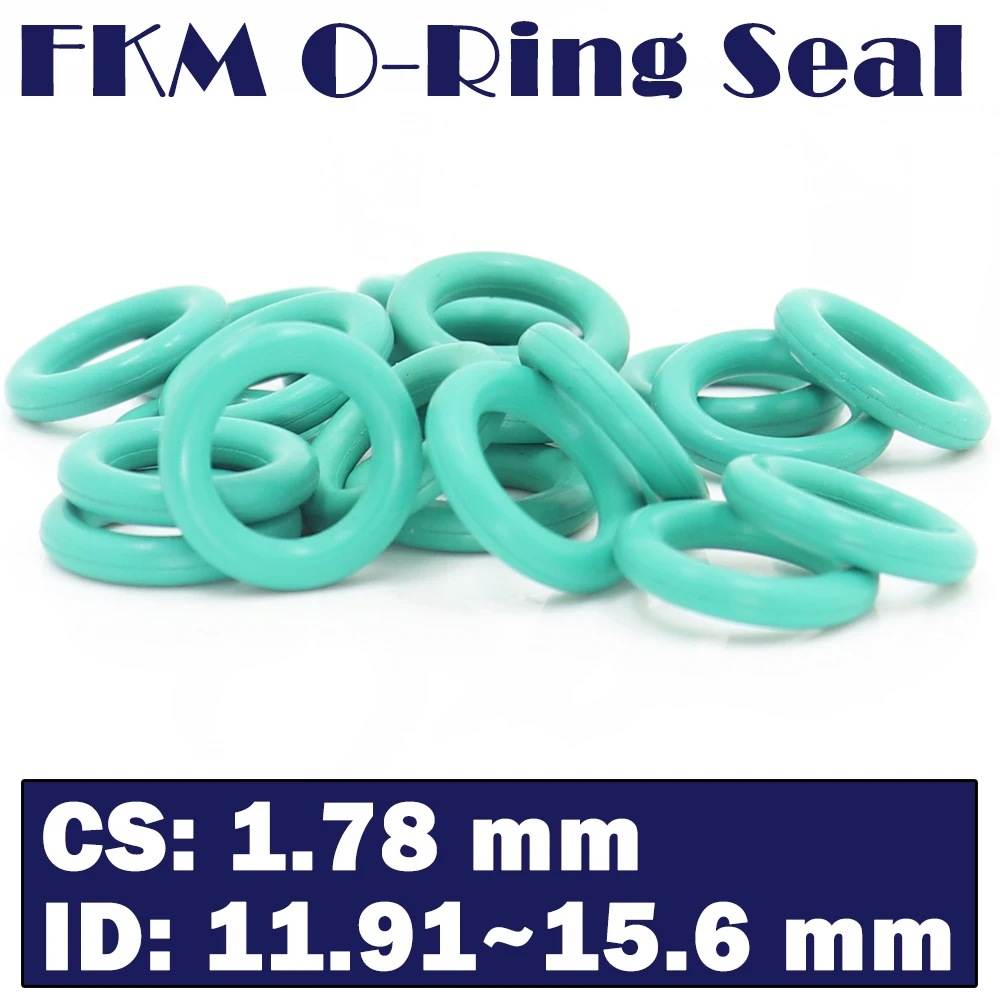 

CS1.78mm FKM Rubber O RING ID 11.91/12.42/13.3/14/14.8/15/15.6*1.78 mm 50PCS O-Ring Fluorine Gasket Oil seal Green ORing