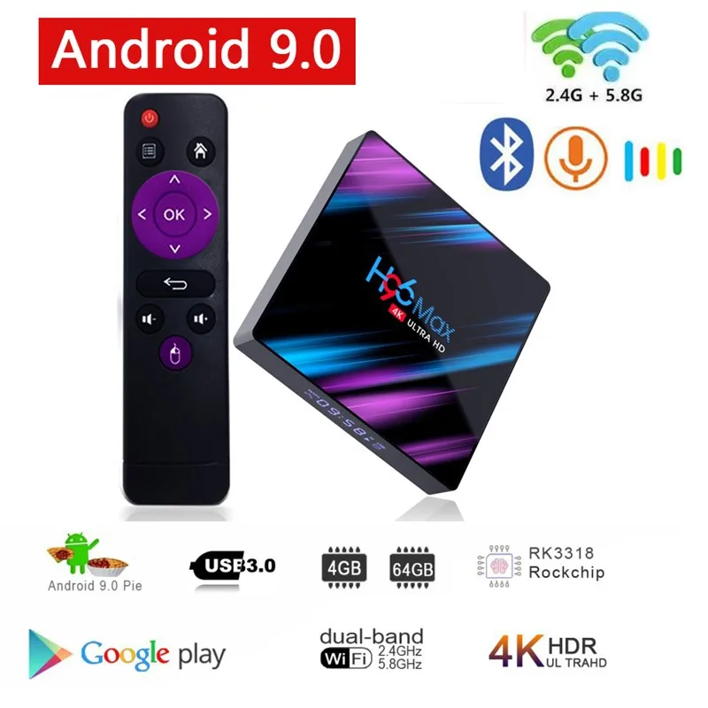 Android 9.0 TV Box H96 Max RK3318 4K Smart TV Box 2.4G&5G Dual Wifi BT4.0 H96Max Media Player Google Voice Remote Control
Android 9.0 TV Box H96 Max RK3318 4K Smart TV Box 2.4G&5G Dual Wifi BT4.0 H96Max Media Player Google Voice Remote Control