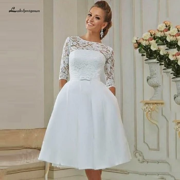 Lakshmigown Short Bridal Wedding Dress 2019 New Mariage Satin Wedding Party Dresses Lace Half Sleeves Bridal Gown 
Lakshmigown Short Bridal Wedding Dress 2019 New Mariage Satin Wedding Party Dresses Lace Half Sleeves Bridal Gown