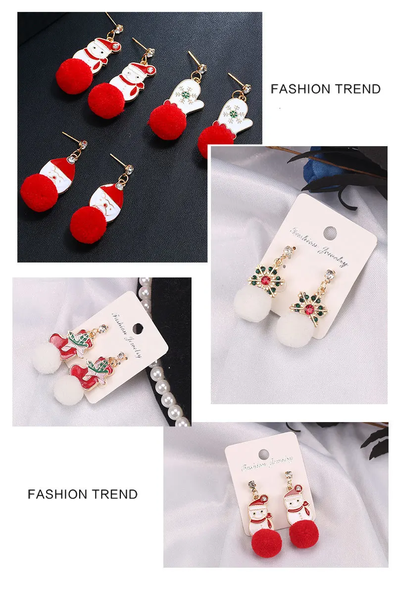 santa gloves red white balls pendant earrings jewelry xmas gifts