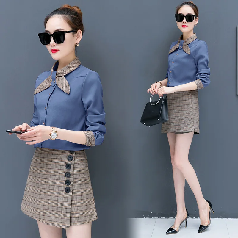 Graceful Two-Piece Set Women's 2019 Spring Clothing Korean-style Long-sleeve Blouse Plaid Half-length Short Skirt Western Style
Graceful Two-Piece Set Women's 2019 Spring Clothing Korean-style Long-sleeve Blouse Plaid Half-length Short Skirt Western Style