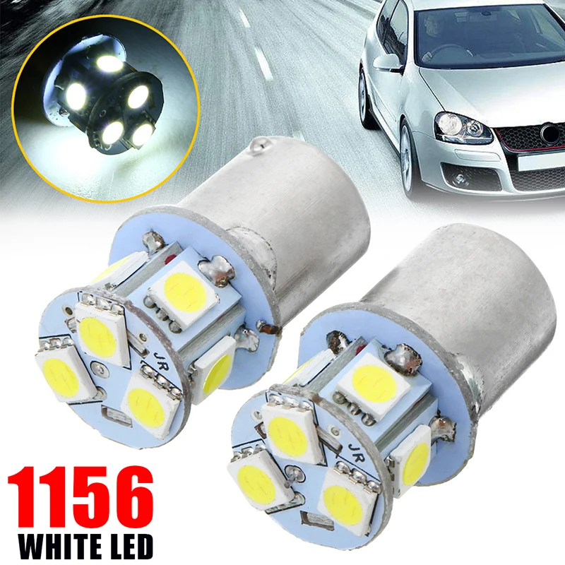 2x 12v BA15S R5W 1156 5050 8SMD LED Car Tail Parking Stop Light Bulb White