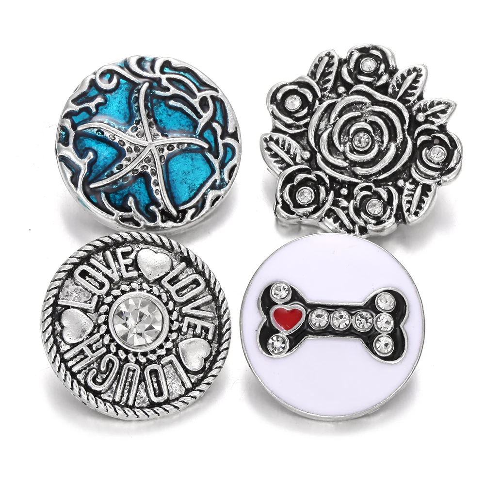 Фото 10pcs/lot Wholesale Snap Button Jewelry Vintage Metal Crystal Rhinestone Blue Starfish 18mm Buttons Fit Bracelet | Украшения и
