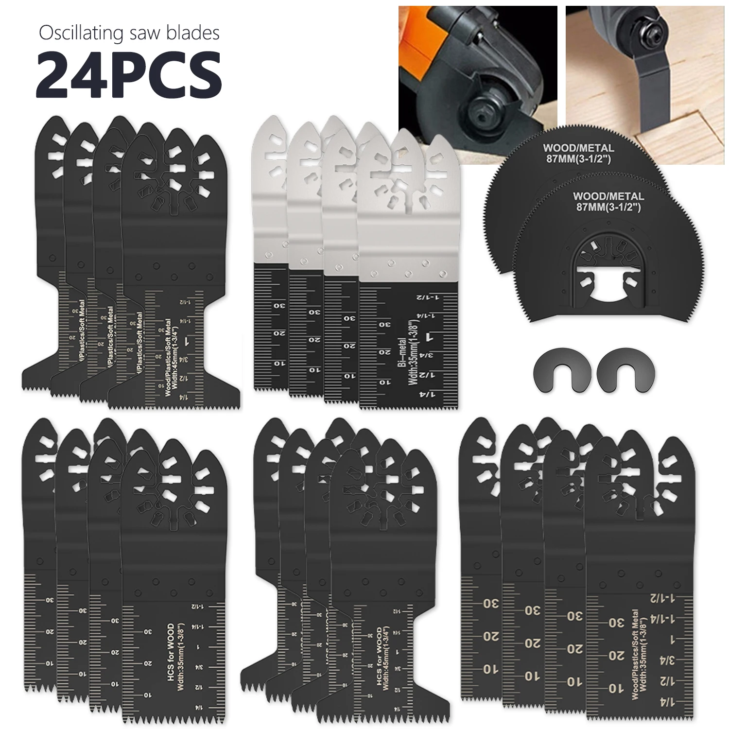 24pcs Multi-Function Bi-metal Precision Saw Blades Oscillating Blade Multi Wood Cutting Kit Chipboard Tool Circular Saw Blade
24pcs Multi-Function Bi-metal Precision Saw Blades Oscillating Blade Multi Wood Cutting Kit Chipboard Tool Circular Saw Blade